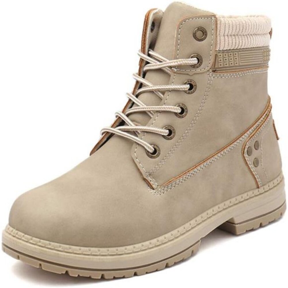 Women's Work Waterproof Hiking Combat Boots Lace up Low Heel Booties